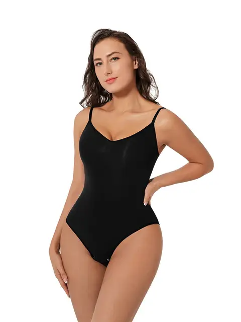 Feelingirl Everyday Wear Seamless Comfortable Hip-hugging Panties Ruched Bust Bodysuit for Women XL/XXL Black, Couple Gift Perfect Gift