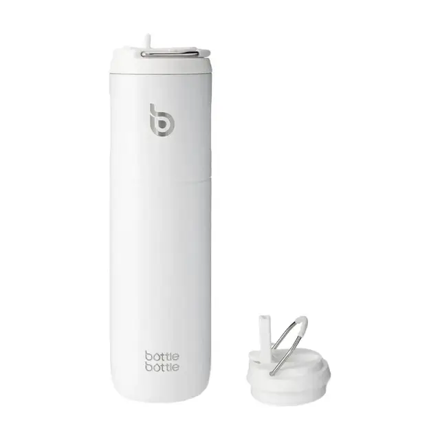 Bottle Bottle Insulated Water Bottle with Straw Lid and Handle - Stainless Steel Double-Wall Vacuum Insulated, Leakproof, BPA-Free, for Sports, Travel, Gym (Ivory White)