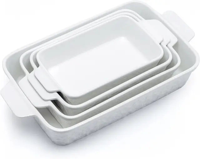 Dafuceramic Lot de 4 casseroles en céramique pour four, plats à four rectangulaires avec poignées, idée cadeau de mariage, blanc