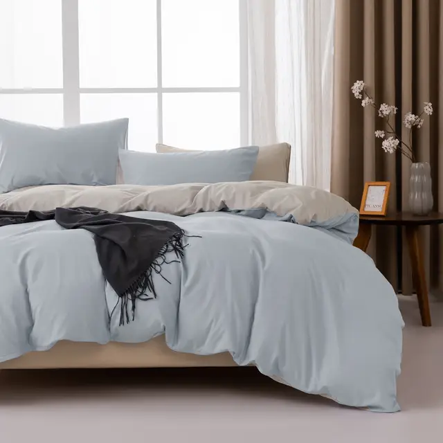 MENDALE Duvet Cover Set - Premium Bedding Set - 200*200 cm Duvet Cover with 80*80 cm Pillow Case - Soft Brushed Microfiber- Light Blue & Light Grey