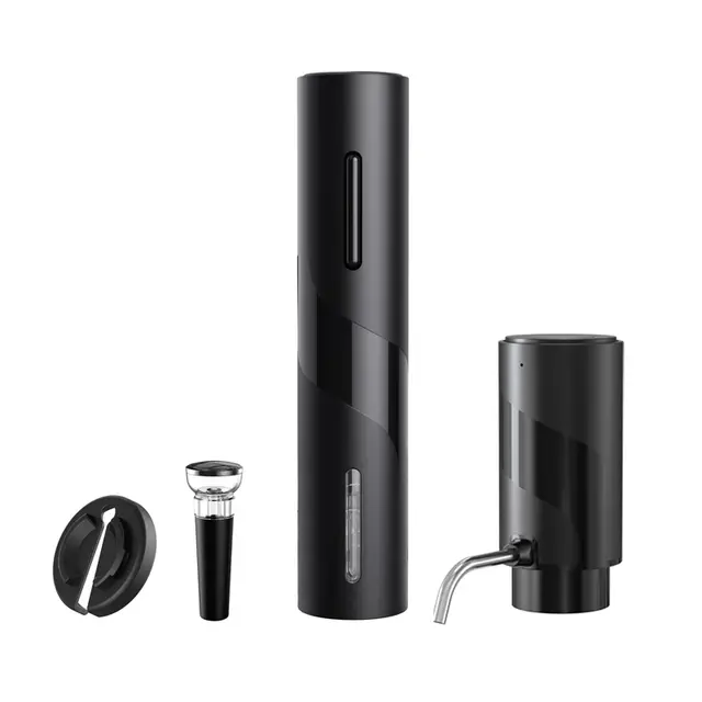 Cuisync Elektrischer Weinöffner-Set, 4-in-1 Wiederaufladbares Weingeschenk-Set mit elektrischem Belüfter & Ausgießer, Vakuumstopper, Folienabschneider, Automatischer Weinflaschenöffner für Hausbar, Party, Hochzeit, SGS-KD-7