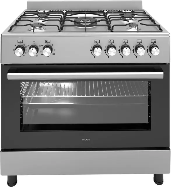 Wiggo WO-E906B(XX) - Vrijstaand - Gasfornuis - 90 cm - 110 Liter - 5 pitten - Roestvrijstaal