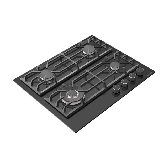 Wiggo WH-G634GR(B) Gaskookplaat - 4 Branders - RVS Afwerking - Gietijzeren Rosten - Veiligheidskleppen