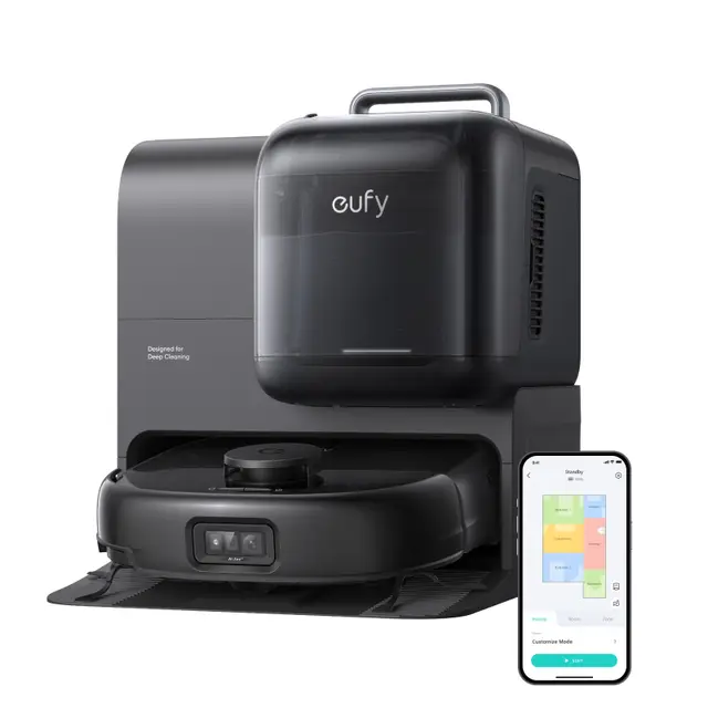 eufy Omni E28 HydroJet Vacuum Robot with Mopping Function, Portable Deep Cleaner, 20,000Pa Turbo Suction, DuroSpiral Anti-Tangle Brushes, CornerRover Arm for Corners, All-in-One Station, for Pets & Kids