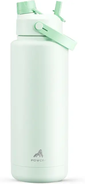 POWCAN by Meoky Sport-Trinkflasche mit zwei Öffnungen 40 Unzen (ca. 1180 ml) mit Tragegriff – Hellgrün