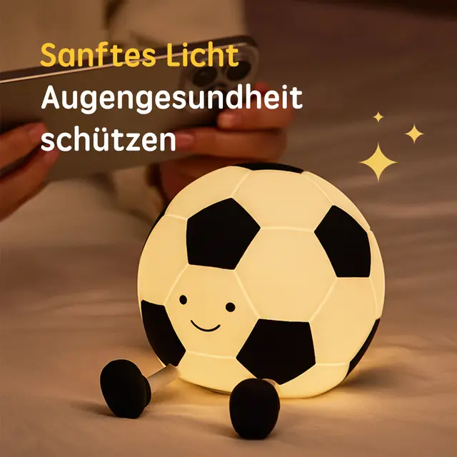 VIVREAL Fußball LED-Nachtlicht A032 – Wiederaufladbar, 3-stufig dimmbar, Typ-C-Ladung, Weiches Silikon, ABS & PP