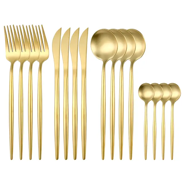 Fangyuan 16 Pieces Cutlery Set Golden Stainless Steel with Knife, Fork, Spoon, High-Quality Stainless Steel Cutlery, Dishwasher Safe Kitchen Set PTY