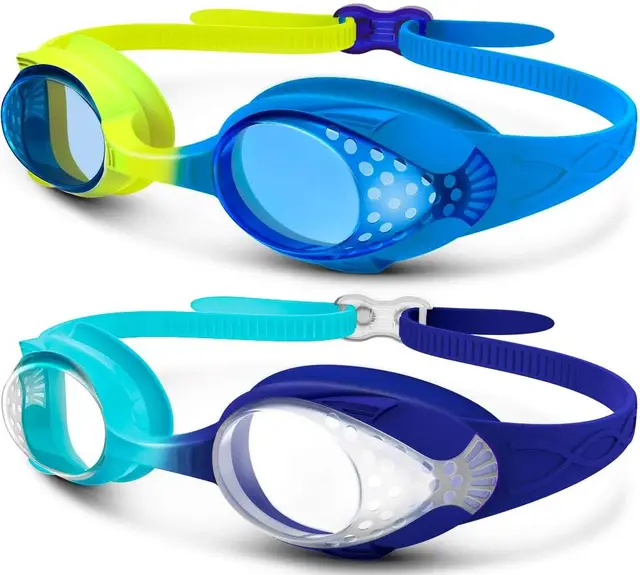 OutdoorMaster Lunettes de natation enfant jaune & bleu + bleu - Lot de 2