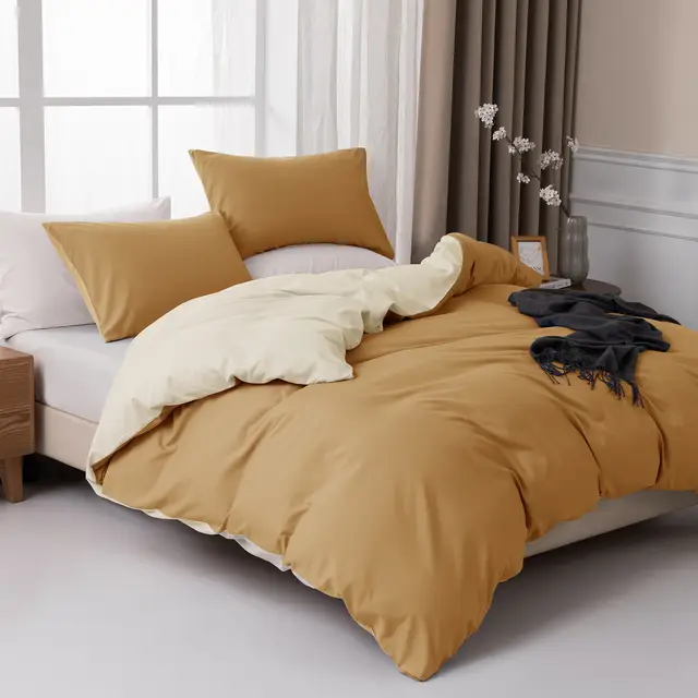 MENDALE Duvet Cover Set - Premium Bedding Set - 135*200 cm Duvet Cover with 75*50 cm Pillow Case - Soft Brushed Microfiber- Bown & Yellow