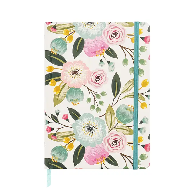 Jubiluu A5 Hardcover-Notizbuch mit Linienseiten - 96 Blatt (100 g Offsetpapier), Lesezeichen und Gummiband - Klassisches cremefarbenes Linien-Notizbuch für Schreiben, Schule, Büro und als Geschenk - Vintage-Rosen-Garten