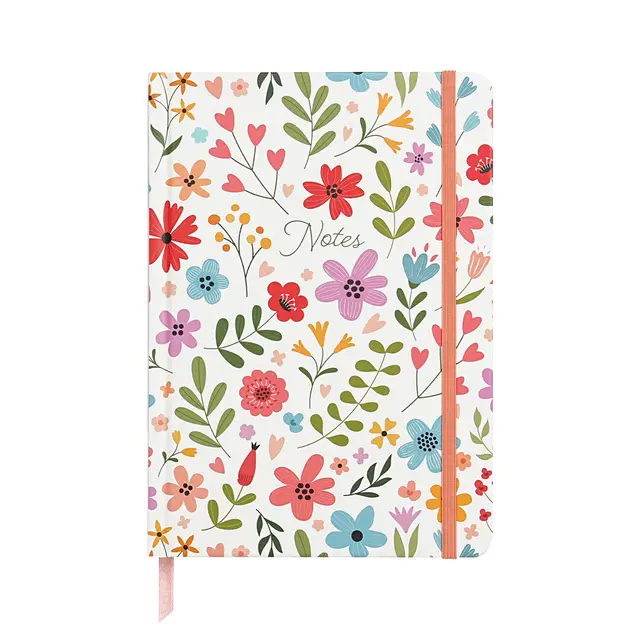 Jubiluu Divers A5 Notizbuch mit strukturierter Hardcoverauslage, innenliniert - 96 Blatt (100 g Offestpapier), Lesezeichen & Gummiband - klassische cremefarbene Regelung für Schreiben, Schule, Büro und Geschenke - Wildblüten-Design