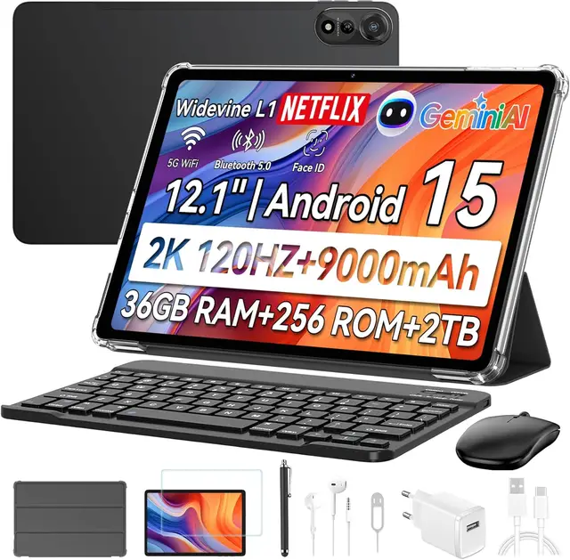 Blackview Mega2, 12 Zoll, 2K Display, FHD Tablet, 2025, 36(12+24) GB+256GB, 2TB erweiterbar, Dual 4G, 5G WiFi, 9000mAh, Android 15, Widevine L1