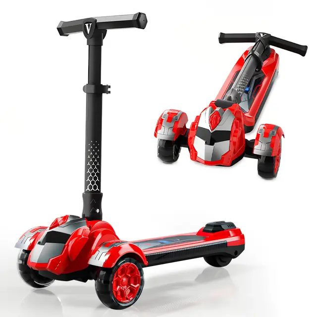 Neuleb 3 Wheel Scooter for Kids Ages 3-10, Lean-to-Steer Toddler Scooter with Light Up Flashing Wheels, Sturdy Anti-Slip Deck, 3 Adjustable Height Handlebar, Outdoor Sport Ride On Toy for Boys Girls