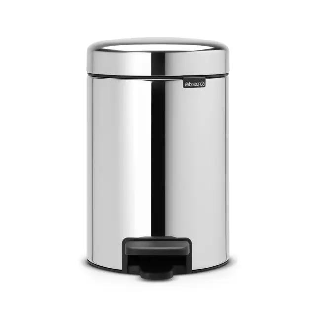 Brabantia NewIcon Pedal Bin, 3 litre, Soft Closing, Plastic Inner Bucket, Brilliant Steel