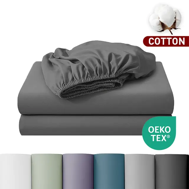 LeBonsoir 135x190cm Fitted Sheet， 30CM/12Inch Deep Pocket - 100% Cotton， No-Pop Off Elastic， 1 Fitted Sheet Only-Dark Gray