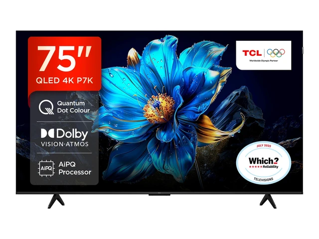 TCL 75P7K 75” QLED, Direct LED TV, 4K HDR TV, Smart TV Powered by Google TV (Dolby Vision & Atmos, Motion clarity, Hands-Free Voice Control, compatible with Google Assistant & Alexa)