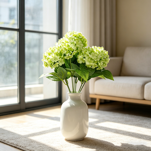 Yuejia 1Pc 13in/33cmArtificial 7-Head Hydrangea Silk Flower Silk Flower Living Room Bedroom Wedding Flower Arrangement Artificial Flower Decoration(green)