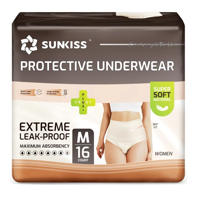 SUNKISS Inkontinenz Pants für Frauen, Windelhosen Erwachsene Frauen Einweg Tagsüber, Inkontinenz Slip Damen, Super Saugfähig, Beige, Größe M, 16 Stück 1er Pack