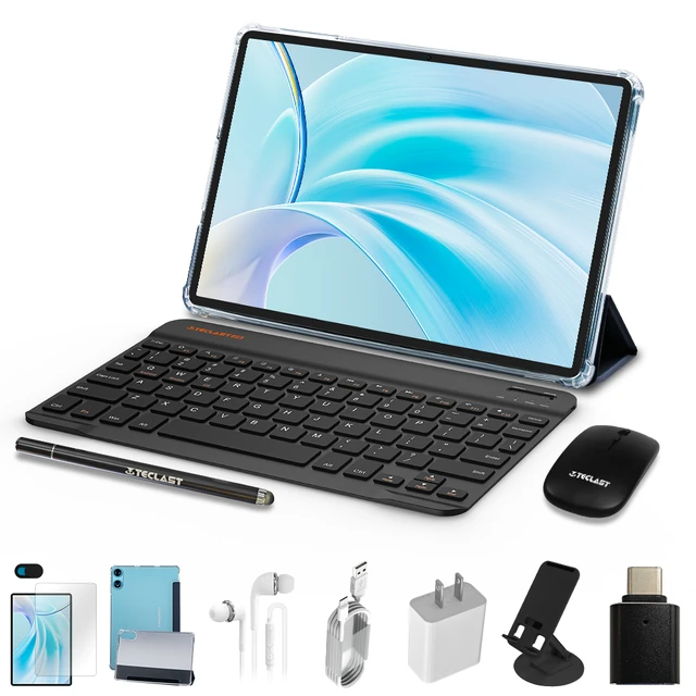 Teclast P50 Case Tablet – 11 Zoll Display mit 90 Hz Bildwiederholrate, Android 15, 4 GB RAM + 128 GB Speicher, 2.4GHz+5GHz WiFi, Octa-Core-Prozessor, 7000 mAh Akku, GPS, OTG, 3,5-mm-Audioanschluss. Inklusive Schutzhülle, Bluetooth-Tastatur, Bluetooth-Maus, Tablet-Ständer, Ladegerät, Datenkabel, Eingabestift, Kopfhörer, OTG-Adapterkabel und Kameraschutzabdeckung – ideal zum Lernen, für Unterhaltung und Medien.
