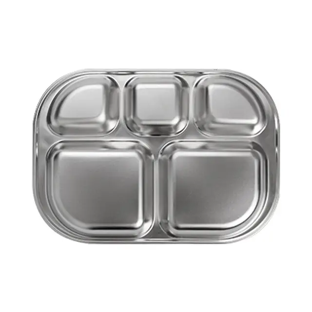 Série de plateaux alimentaires en acier inoxydable PURECOOK 304 – Plateau alimentaire en acier inoxydable 304 à 5 compartiments (24,5x17,5x3,5cm) en 1 pièce