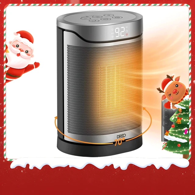 DREO Energieeffizienter Elektro-Heizlüfter mit PTC-Keramik, 1500 W, 2 Sek. sofortige Heizleistung, 70° Schwenk, 12-Stunden-Timer, 8-stufige Sicherheitsfunktionen, Fernbedienung, Atom 318