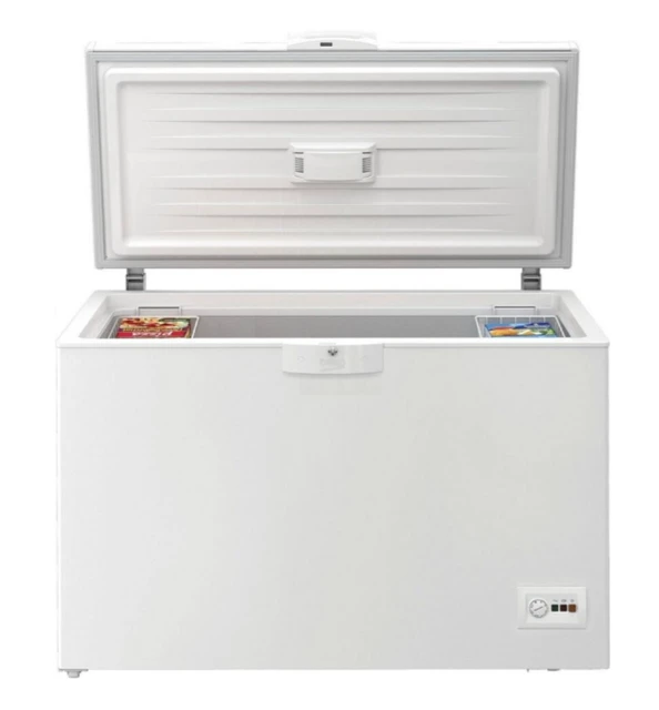 Beko HSM27050 Freezer, 284 L Usable Volume, 2 Freezer Baskets, Temperature Alarm, Lockable, LED Display System, Interior Lighting, 36 dB (A), Transport Wheels, White [Energy Class D]