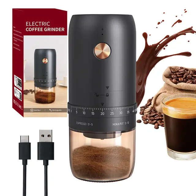 Cuisync Electric Coffee Grinder with 420 Stainless Steel Burr - One-Touch Grinding Adjustable Settings, Easy to Clean, Rechargeable, Black KMDJ-2CW