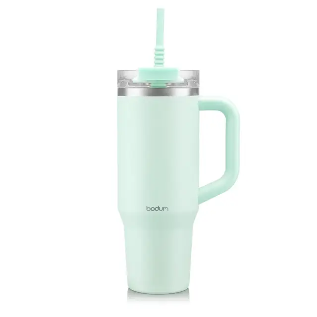 Bodum Travel Mug Tumbler 1.2 L with Straw， Handle and Lid - Creamy Mint
