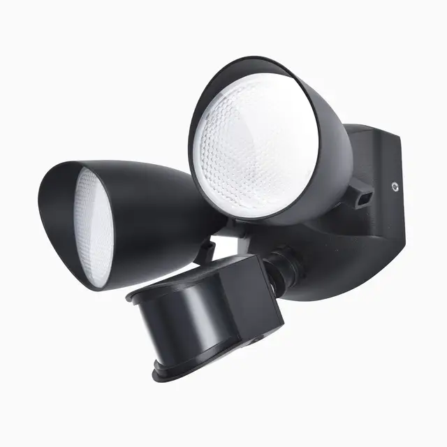 LUTEC 20W LED Security Flood Light, 1700LM 4000K, Outdoor Wall Light with Sensor, Integrated Twin Heads, for Patio, Garden, Yard, Black
