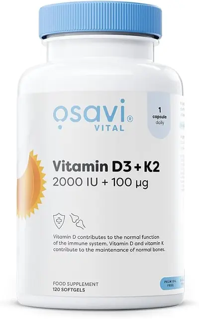 Osavi Vitamin D3 and K2 Softgels 2000 IU with 100 mcg K2 - 120 Softgels