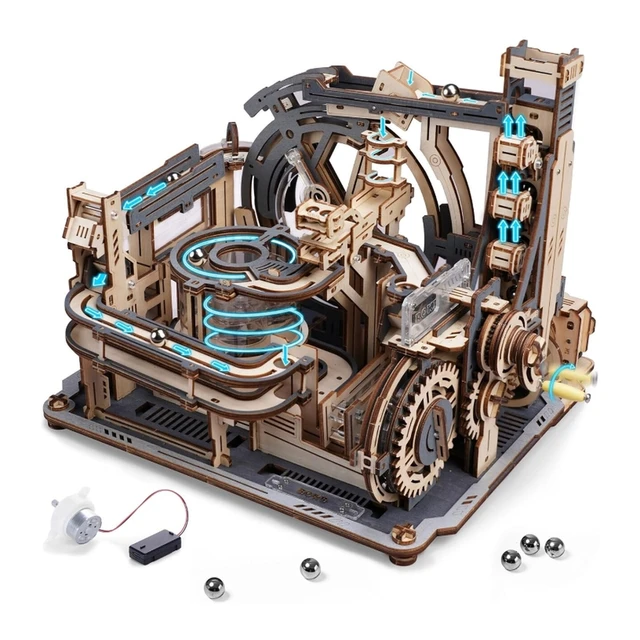 Robotime ROKR marmeren ruimtehaven houten 3D-puzzel bouwspeelgoed, 31,2 x 25,1 x 23 cm, 1 stuk,Wooninrichting, boekenkastdecoratie,Handgemaakte cadeaus voor volwassenen en tieners,Onderwijs speelgoed