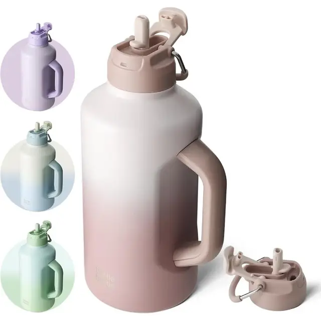 Bottle Bottle Edelstahl-Sportflasche, vakuumisoliert, mit zwei Deckeln (inkl. Strohhalsaufsatz), 1,8 l (61 oz), Pink-Gradient, Neujahrsofferte, Beste Geschenkideen