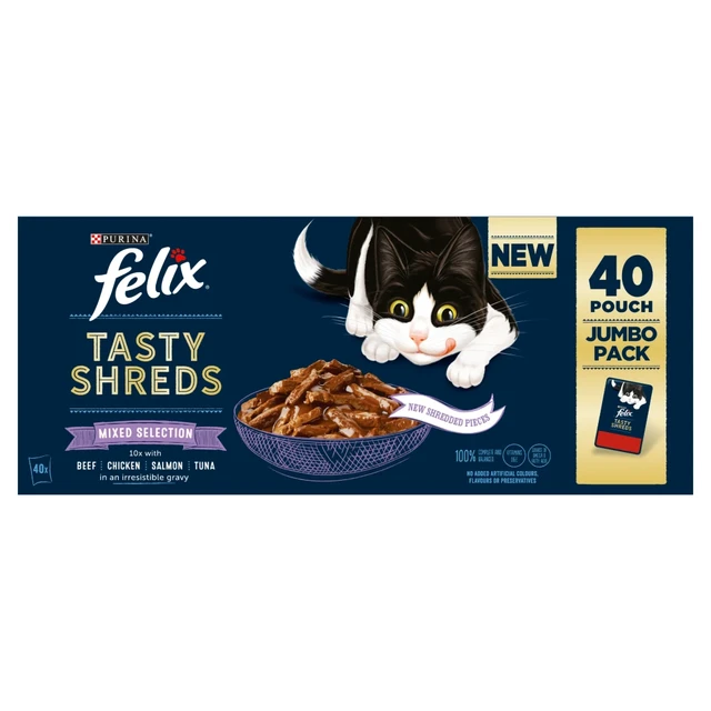 Felix Tasty Shreds Mixed Selection in Gravy Wet Cat Food 40 x 80g