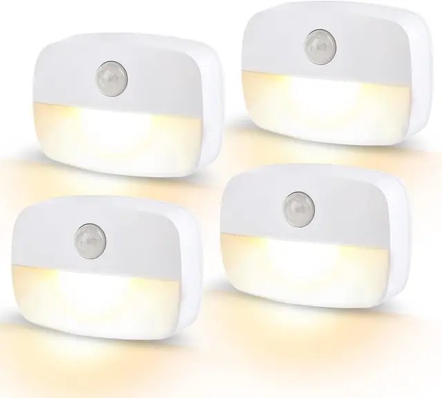 VIVREAL Motion Sensor Night Lights 4-Pack with 3200K–2800K Warm White Glow， 35LM Brightness， Battery Powered， T023, New Year Sale , Top gift picks