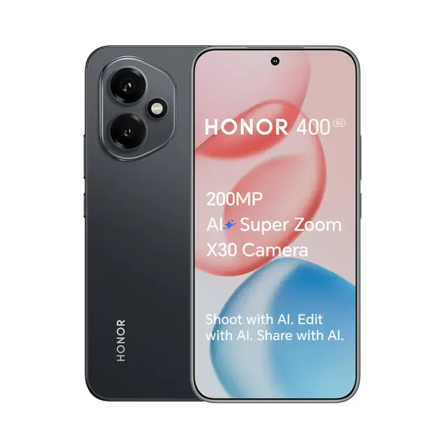 HONOR 400 Smartphone, 5G, 200 MP AI-Superzoom-Kamera, 6,55 Zoll, 8 GB RAM + 256 GB Speicher, 5.000 Nits Ultra-Helligkeits-Display, 5-Sterne-Absturzschutz, Dual-SIM, Android 15, Midnight Black