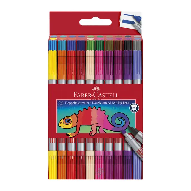 Faber-Castell Double-Ended Fibre-tip Pen Set, Assorted Colours, Box of 20