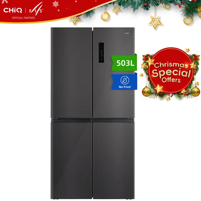 CHiQ  American Cross Door Refrigerator, 177 cm Height, 69 cm Depth, Totally 503 L, Inverter Compressor, Total NoFrost, Multi Air Flow, Care+ Space, Fast Freezing, LED Touch Display, Energy Class E, Dark, CCD503NEIBE, 2025