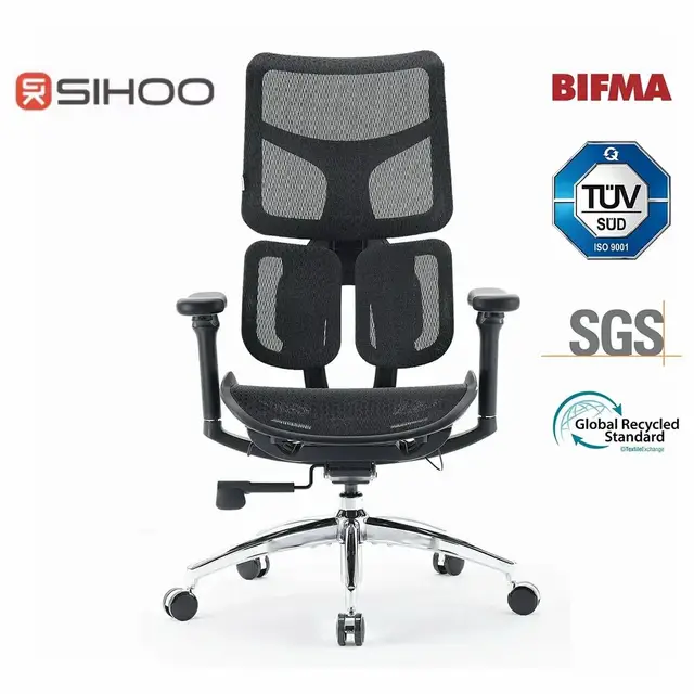 Sihoo Dora S100 ergonomische bureaustoel: zwart frame, zwart mesh