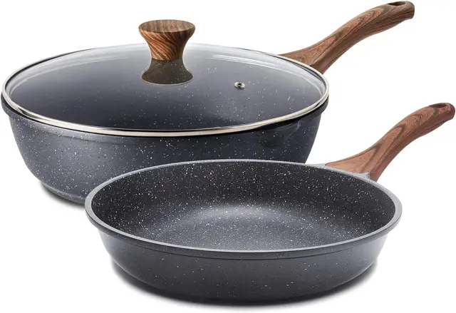 SENSARTE Nonstick Frying Pan Skillets, Swiss Granite Coating Omelette Pans, Healthy Cookware, Free of Intentionally Added PFOA (9.5 Inch Frying Pan and 5QT Saute Pan)
