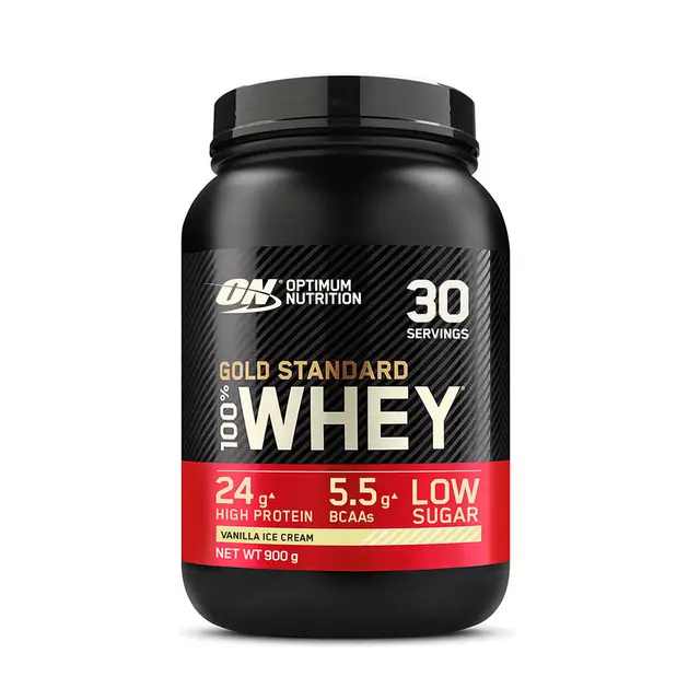 Optimum Nutrition Gold Standard 100% whey, vanille-ijs 900 g (30 porties)
