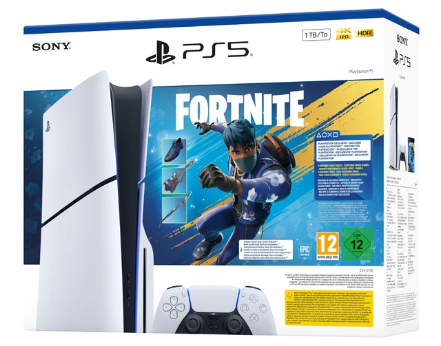 PlayStation PS5 Slim Chassis E Konsole, 1 TB SSD, 825 GB Speicherkapazität (Disc Edition) - Bundle Fortnite Flowering Chaos