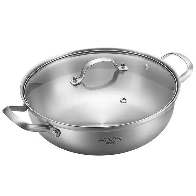 Maxcook 3-Layer 304 Stainless Steel Hot Pot - With Glass Lid - 28cm