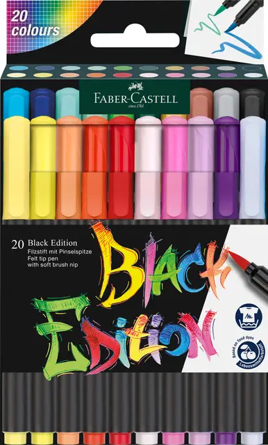 Faber-Castell Black Edition Brush pen cardboard box of 20 assorted