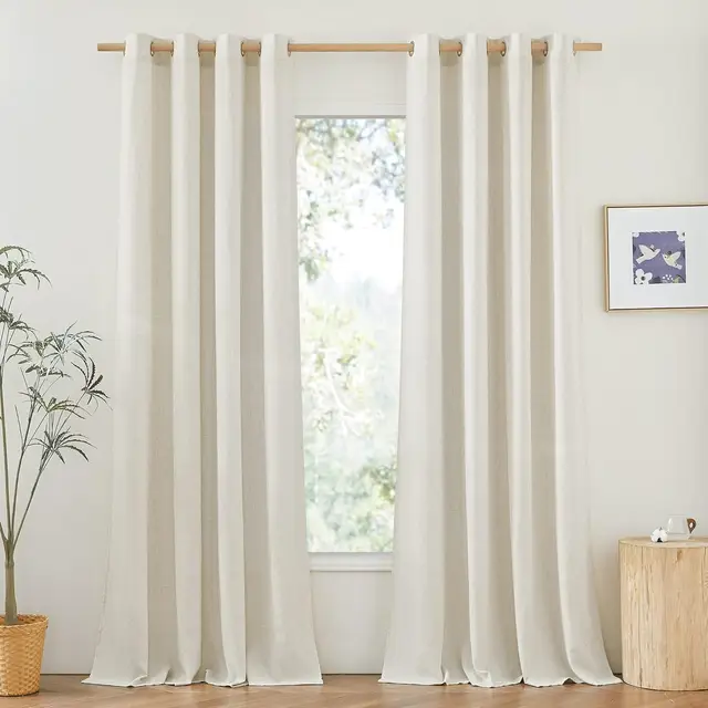 PONY DANCE Semi Sheer Linen Curtains with Eyelet, 2 Panels W140xL245cm (W55xL96inch), Beige