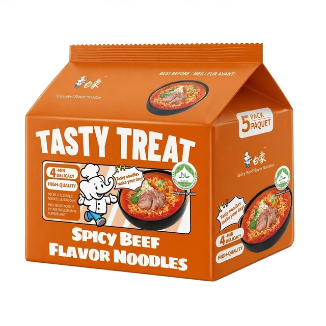 Bai Xiang Halal leckere scharfe Rindfleischsuppe Instantnudeln 5*88g (5er-Verpackung)