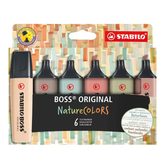 STABILO BOSS ORIGINAL NatureCOLORS - Highlighter - Pack of 6 - Assorted Colours