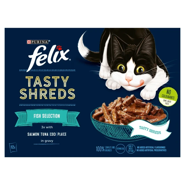 Felix Tasty Shreds Fish Selection in Gravy Wet Cat Food 12 x 80g