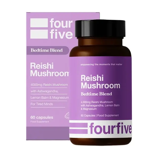 fourfive Reishi Mushroom Capsules Bedtime Blend with Ashwagandha & Magnesium for Sleep, 4000mg Reishi, 60 Capsules