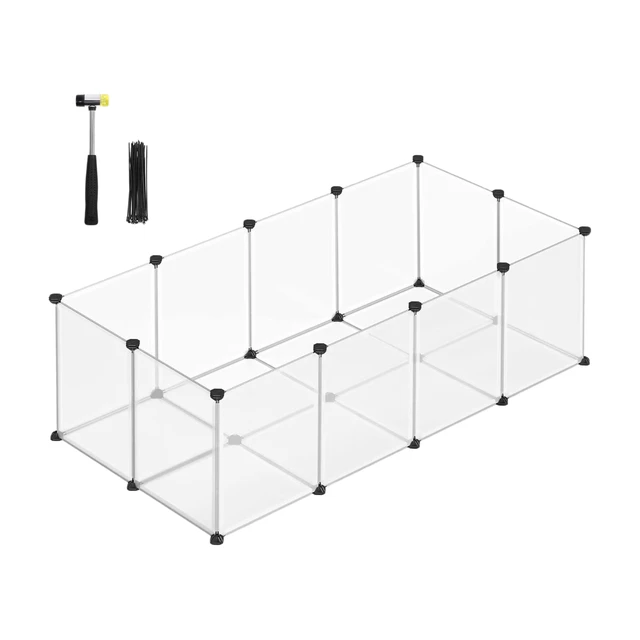 SONGMICS Outdoor-Haltungskasten mit Bodenplatten, Spielbox, Haltungskasten für Meerschweinchen, Hamster, Kaninchen und Igel, aus Kunststoff, 143 x 73 x 46 cm, Weiß, Modell LPC02W