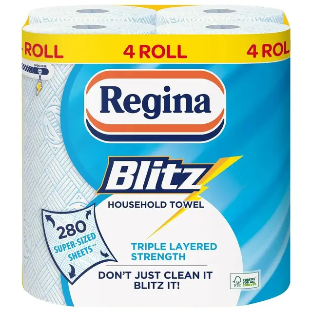 Regina Blitz Household Towel, 3-Ply, 4 Rolls